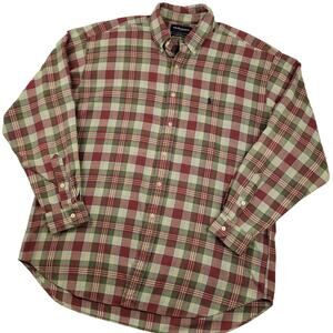 Ralph Lauren Golf Men's Button Down Flannel Shirt XL Red Blue Yellow Plaid EUC